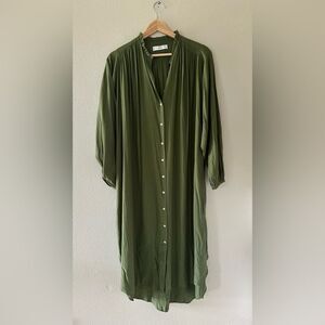 MNG Mango Green Lightweight Button-Up Midi Shirt Dress Oversized Size 2